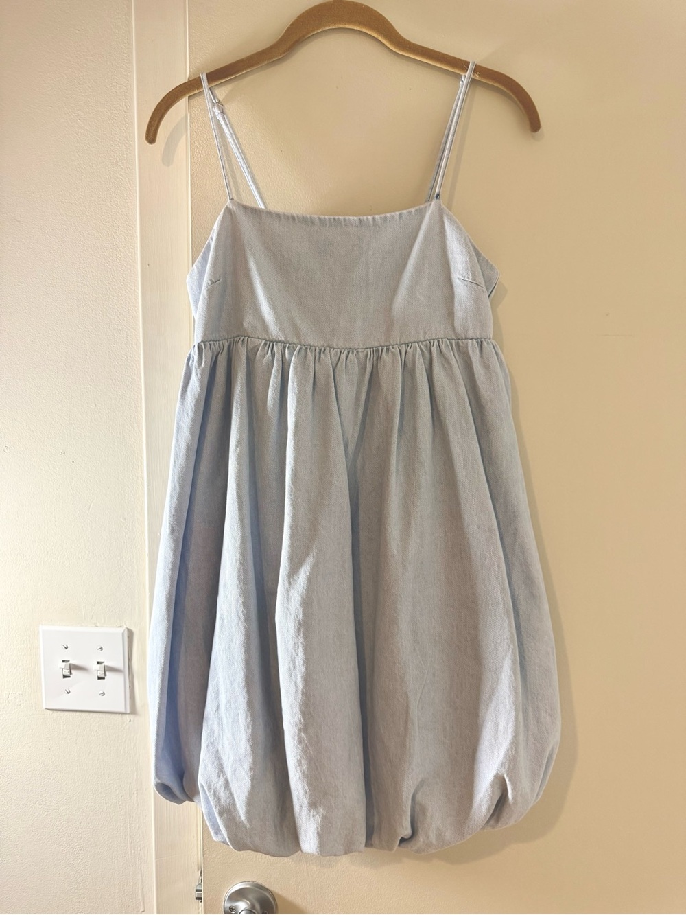 Light denim blue bubble mini tank top dress / size S